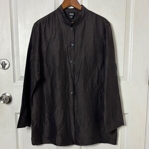 Eileen Fisher Brown Linen Silk Blend Tunic Size Medium Mother of Pearl buttons